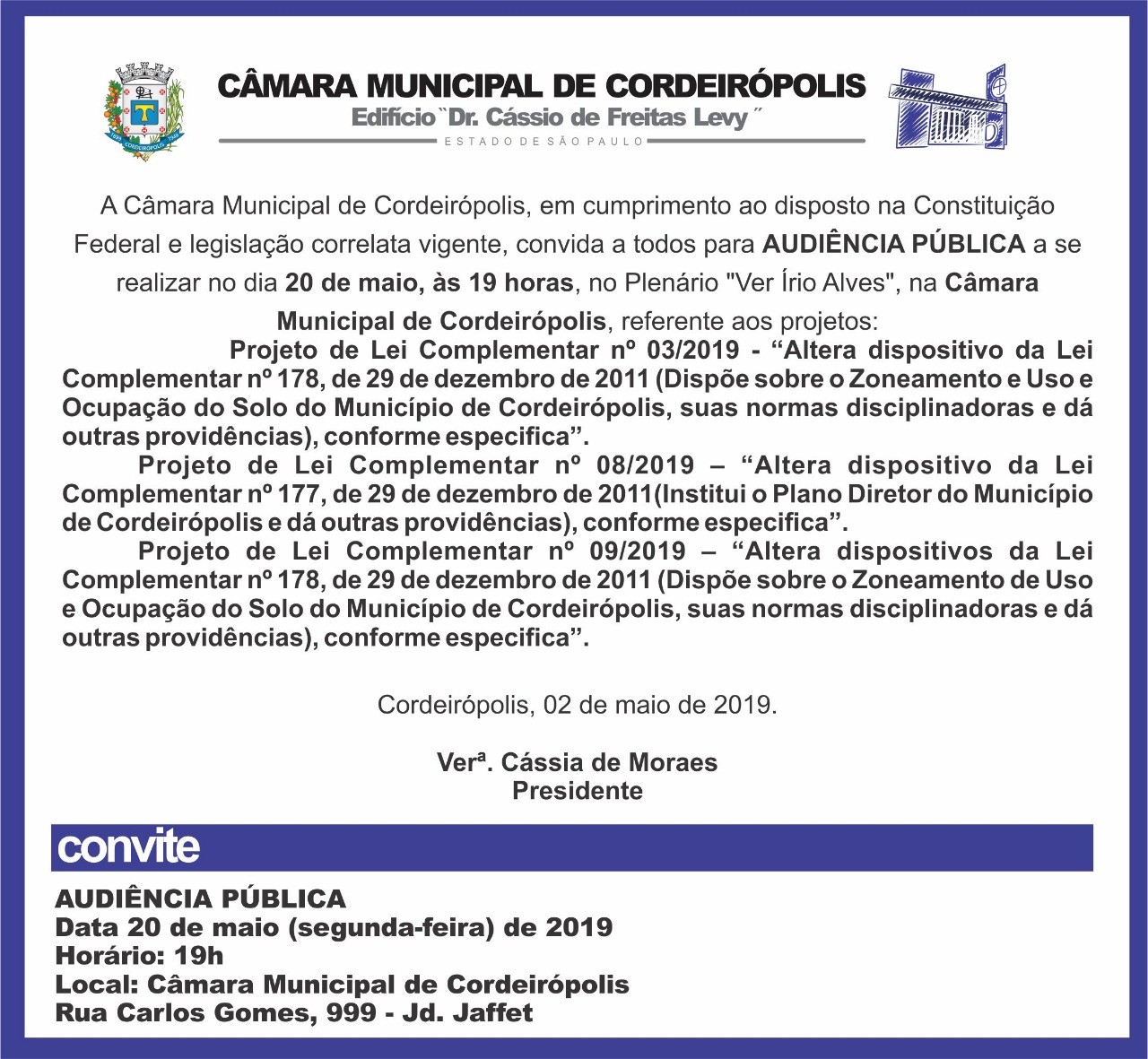 Imagem da notícia: Hoje tem audiência pública para discutir alterações no Plano Diretor