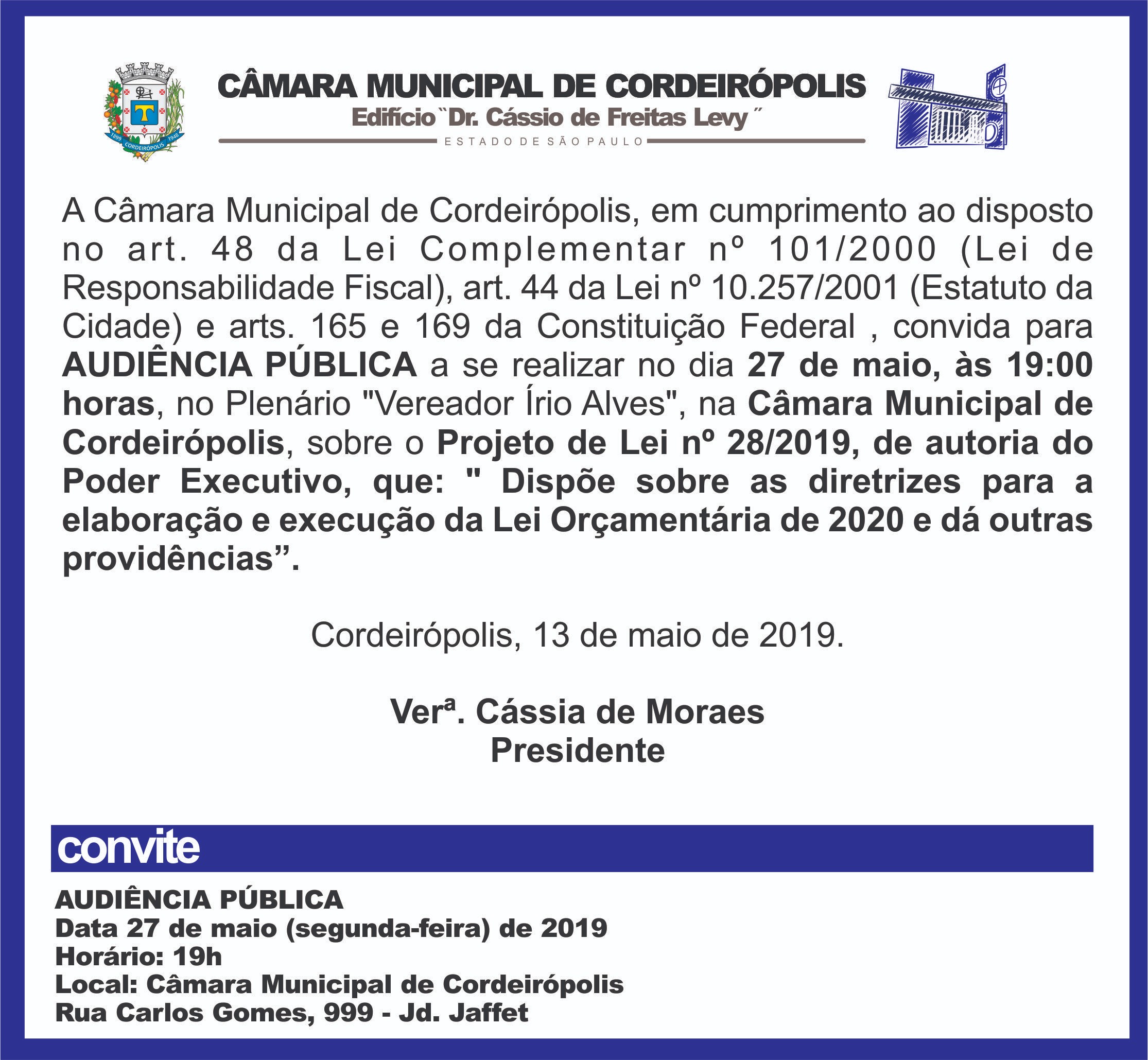 Imagem da notícia: Câmara realiza audiência pública sobre a LDO 2020