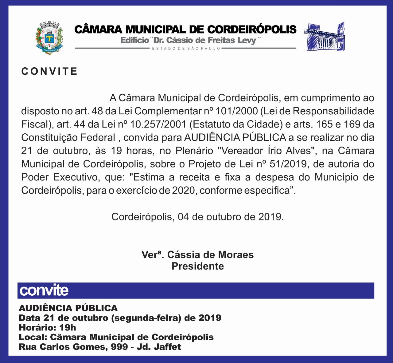 Imagem da notícia: Câmara realiza Audiência Pública sobre Lei Orçamentária