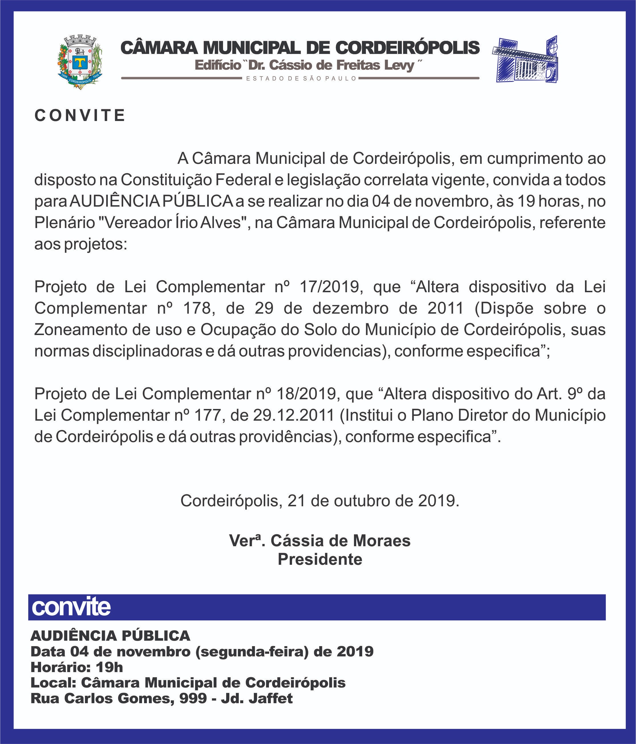 Imagem da notícia: Câmara realiza Audiência Pública sobre o zoneamento e Plano Diretor