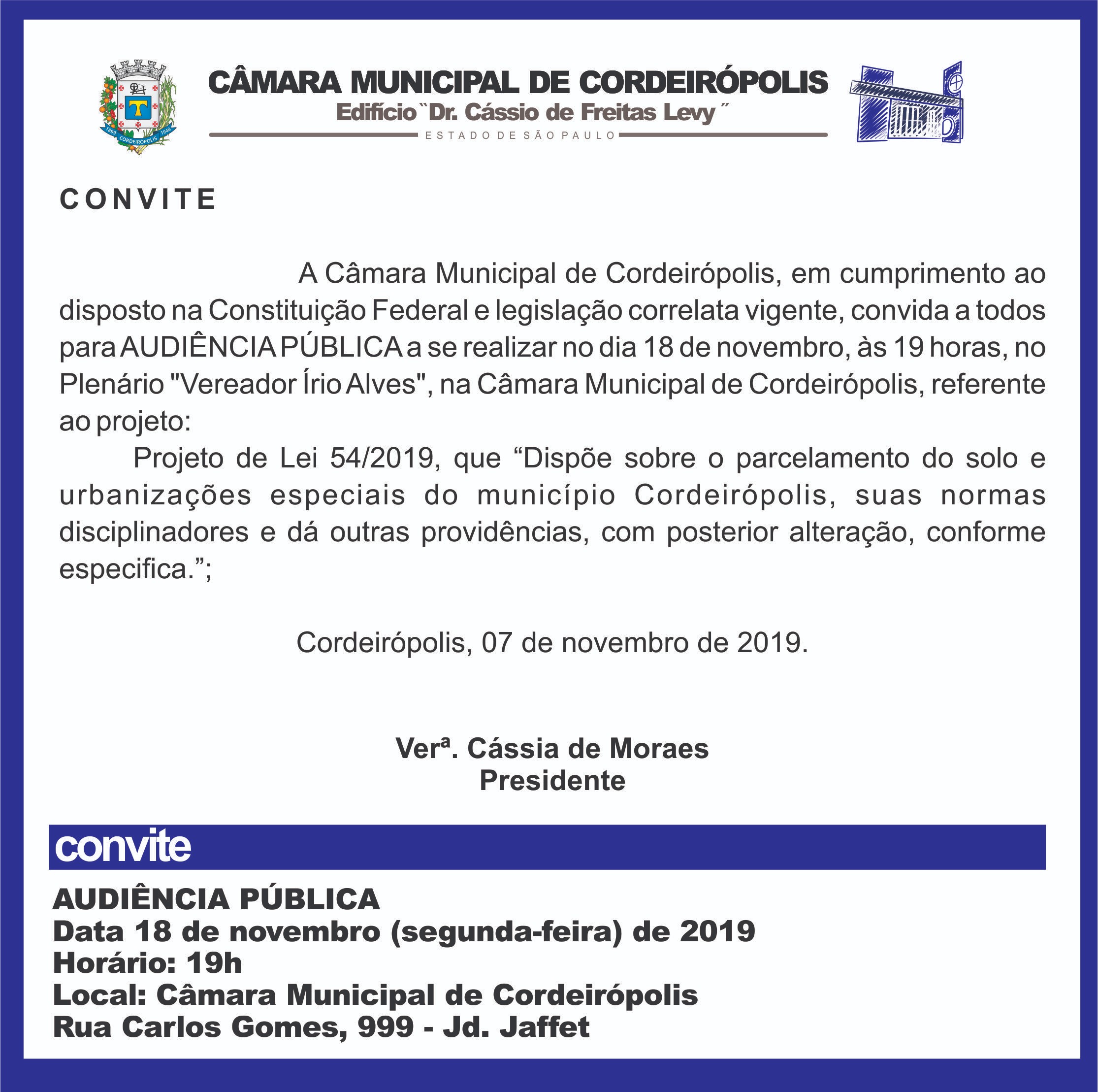 Imagem da notícia: Câmara realiza Audiência Pública sobre parcelamento de solo 