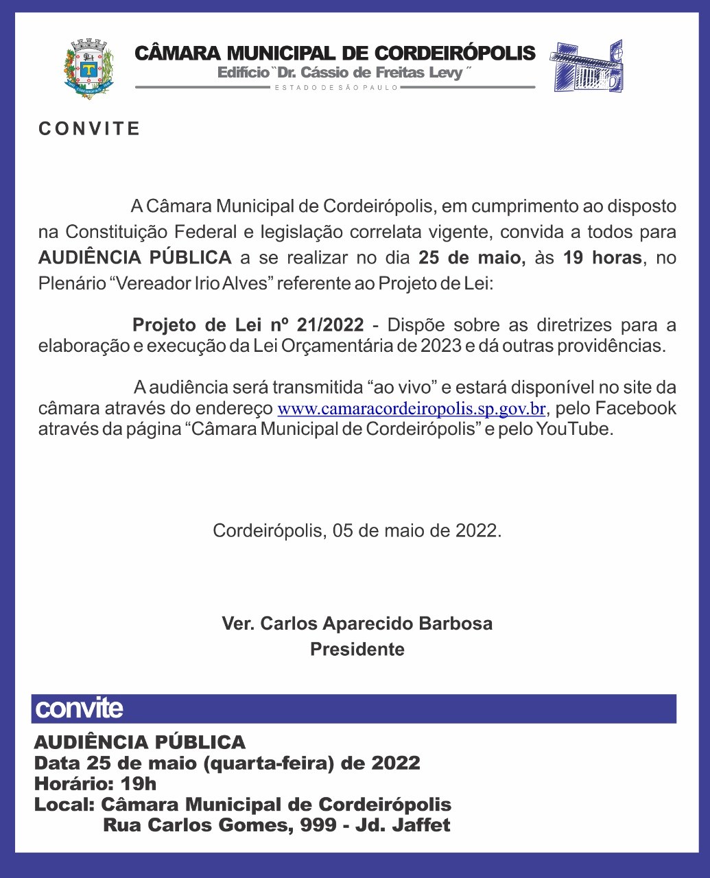 Imagem da notícia: Câmara realiza audiência pública para traçar diretrizes e elaboração da LOA 2023