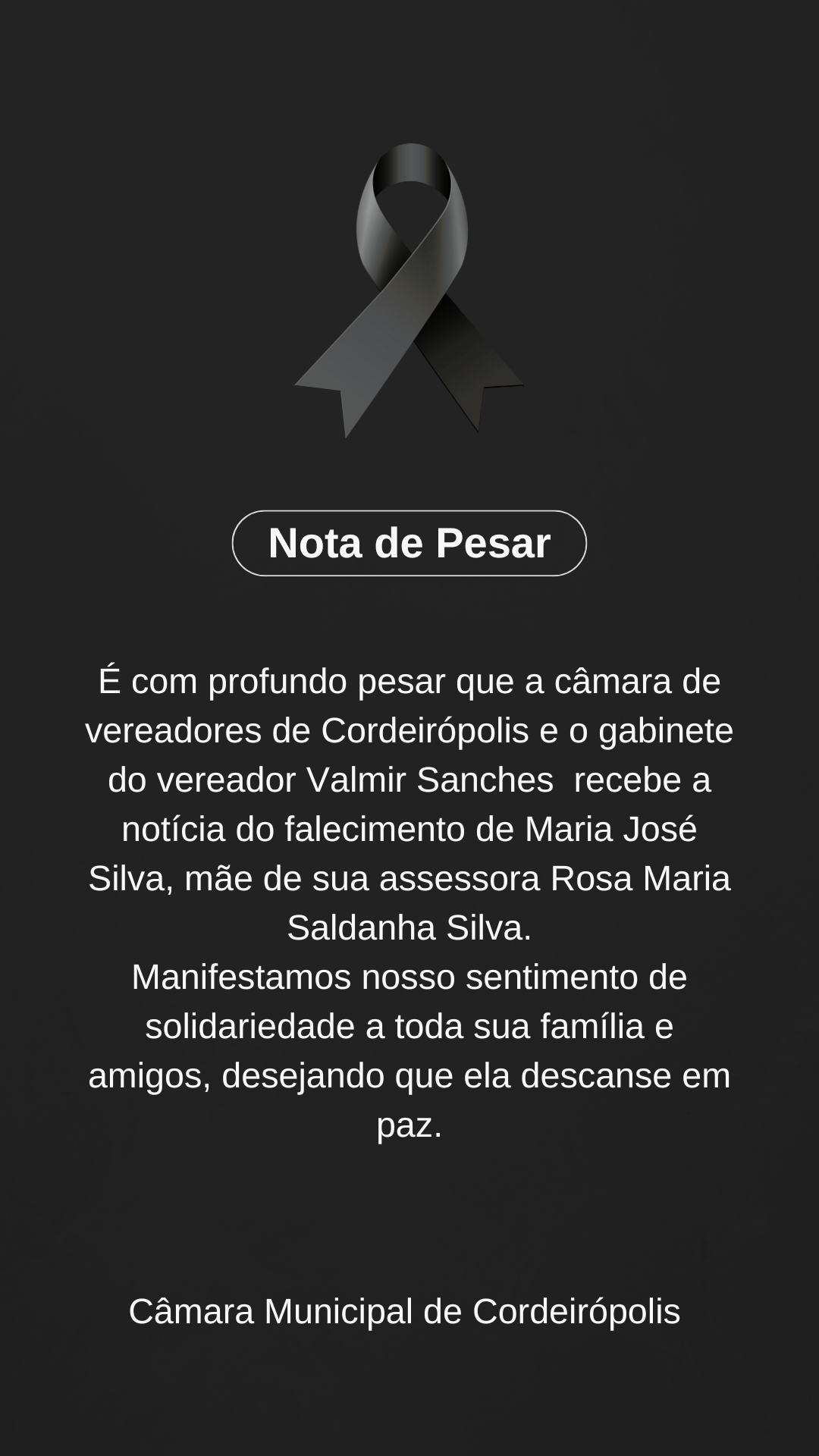 Imagem da notícia: Nota de Pesar (16/06/2025)