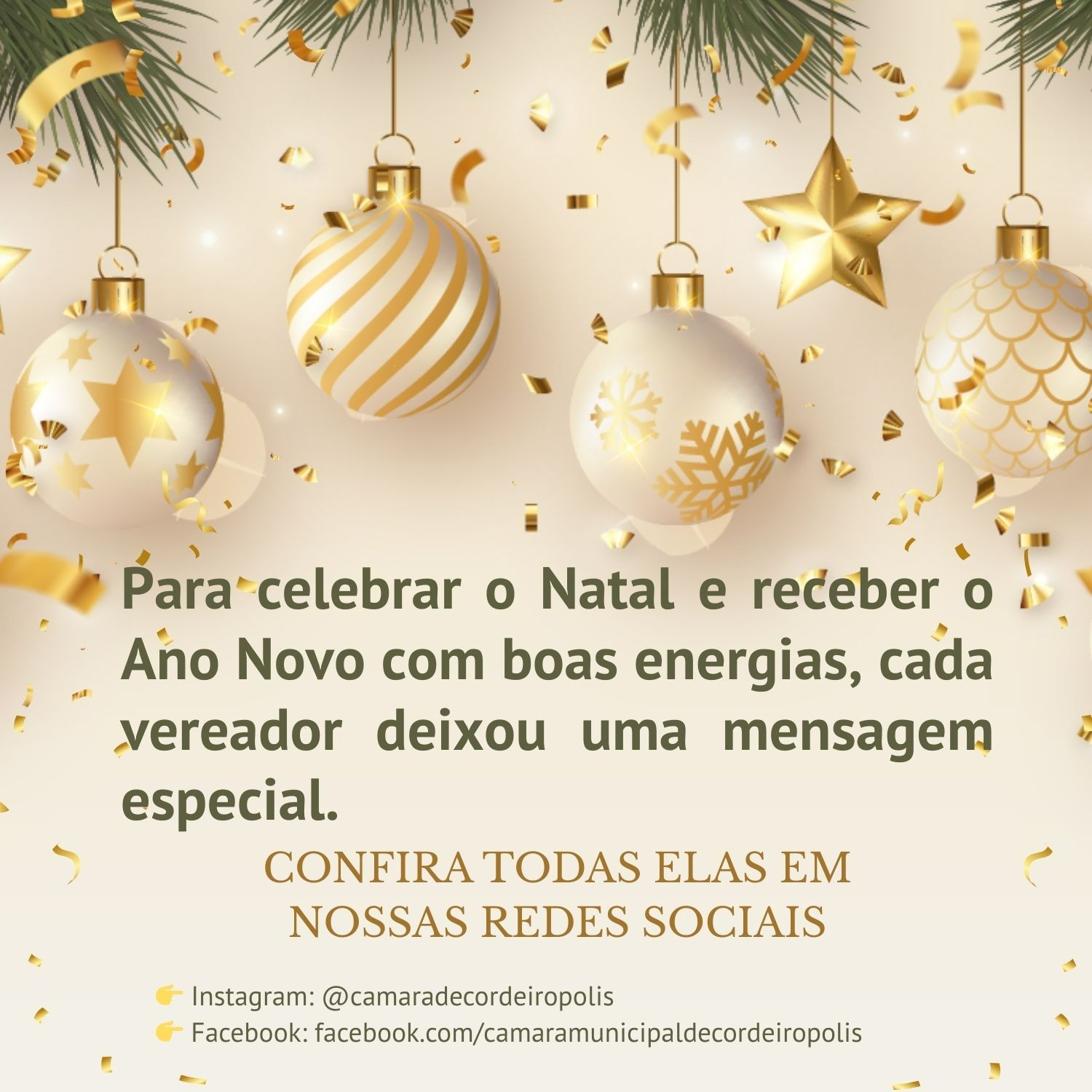 Imagem da notícia: A Câmara Municipal compartilha as mensagens de Natal dos vereadores, desejando à população um período de alegrias, união e esperança.