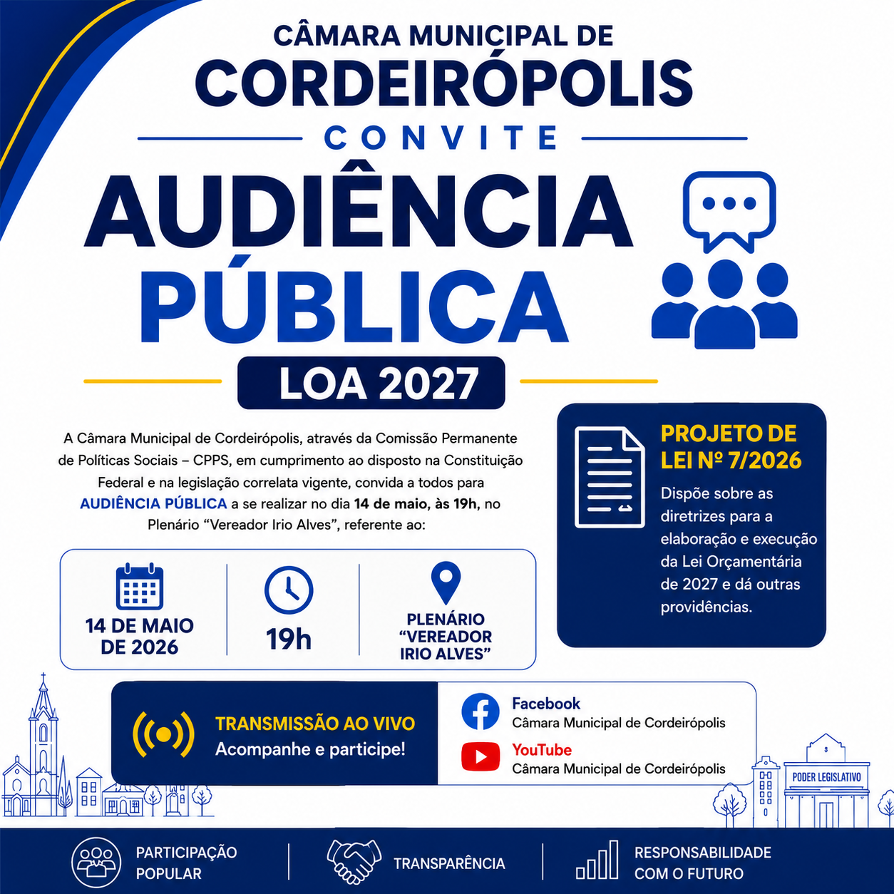 Imagem principal da notícia Comissão Permanente de Políticas Sociais convida população para Audiência Pública da LOA 2027