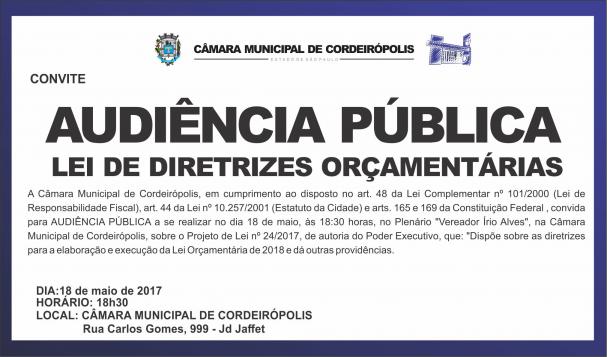 Imagem da notícia: Câmara realiza audiência pública para discutir LDO 2018