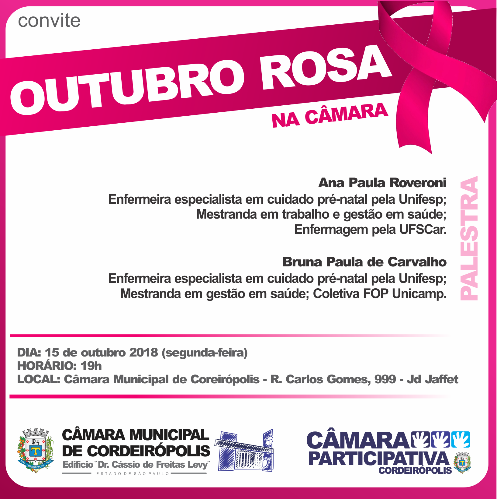 Imagem da notícia: Outubro Rosa 2018 – pelo segundo ano a Câmara realiza eventos de conscientização